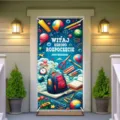 Rideau de porte vibrant sur le thème de l'école pour la décoration de classe et porche - Style de Bienvenue Polonais (ML-010) / 90x180cm
