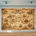 Toile de fond thème carte au trésor pirate vintage pour décoration fête d'anniversaire - Carte au Trésor de Pirate (SBJ-008) / 95x75cm