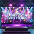Ζωντανό φόντο φωτογραφίας Disco neon music Happy Birthday για διακόσμηση πάρτι - Disco Neon Φόντο Πάρτι (SBJ-004) / 95x75cm