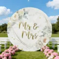 Ronde bruiloft achtergrond met marmertextuur en gouden Mr & Mrs belettering decoratie - Marmerpatroon Mr & Mrs (Y-013)