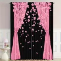Romantische Kirschblütenvorhänge mit rosa Blumendruck für gemütliche Schlafzimmerdekoration - 55x150cm (2er Pack) / Rosa und Schwarz Kirschblüte (CL-001)