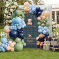 Klassieke groene geruite boogachtergrond voor babyshower met teddybeer decoratie - 50x120CM(普通涤纶) / SGX-003