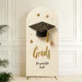 Elegant arched graduation ceremony backdrop with a graduation cap and stars design - Regular Polyester / 50X120CM