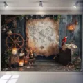 Toile de fond carte au trésor pirate vintage pour décor de fête d'anniversaire enfant. - Style Nautique de Carte du Monde Vintage (SBJ-010) / 95x75cm