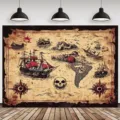 Toile de fond vintage carte au trésor de pirate nautique pour décoration anniversaire enfant - Style de Carte de Pirate Vintage (SBJ-011) / 95x75cm