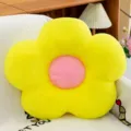 Gelbes Plüsch-Sitzkissen in Blumenform mit rosa Mitte für Büro und Sofa - 50cm / Leuchtend gelbe Blume