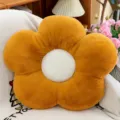Weiches gelbes blumenförmiges Plüschkissen mit Kaninchenfell-Textur - 50cm / Braungelbe Blume