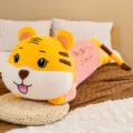 Soft and cuddly long tiger plush bolster toy with pink outfit for bedroom decor - 1.4m / Pink