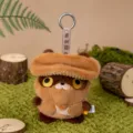 Simpatico portachiavi tanuki di peluche marrone con cappello a fungo - 15cm / Drago Fungo