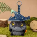Portachiavi peluche mostro creativo con cappello da mago blu e pois gialli vivaci - 15cm / Drago Ombrello
