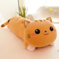 Cute long orange cat plush toy body pillow with brown stripes and soft embroidery details - 50cm / Brown