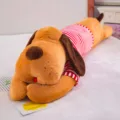 Cute long sleeping dog plush toy with red and white striped shirt, soft huggable body pillow. - Red Striped Dog / 70 cm / Red