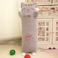 Entzückendes langes graues Katzen-Plüschkissen zum Schlafen mit Stickerei-Design - Katze / 55 cm / Grau