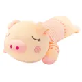 Cute pink soft plush pig pillow wearing a pink striped shirt in a prone position - Pink Striped Lying Pig (60cm) / 60CM / Pink