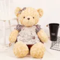 Vintage style teddy bear plush toy wearing a brown gingham dress and script apron - Girl Style Vintage Bear / 60 cm