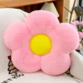 Weiches rosa blumenförmiges Plüsch-Sitzkissen mit gelber Mitte für nordisches Dekor - 50cm / Rosa Blume