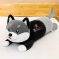 Cute Husky plush hug pillow with romantic Chinese embroidery on black fabric - 70 cm / Accompany You For Life