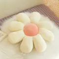 Daisy flower shape corduroy chair cushion in soft cream white and pink color variant - White