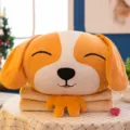 Süßes Hunde-Plüschtier 3-in-1 Set mit Handwärmer und einer faltbaren Kuscheldecke - Gelber Schlappohr-Hund