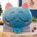 Süßes blaues 3-in-1 Plüschkatzen-Kissen-Decken-Set für den gemütlichen Mittagsschlaf - Blaue blinzelnde Katze