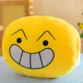 Yellow plush hand warmer nap pillow with funny smiling emoji face for office - Wicked Smile / 30 cm