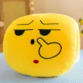 Yellow plush hand-warmer pillow with funny disdain emoji for office naps and relaxation - Face with Finger in Nose / 30 cm