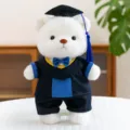 Süßer weißer Plüschbär zum Schulabschluss in einer schwarz-blauen akademischen Robe - Weißer Bär - Blau / 30 cm
