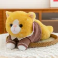 Adorable orange cat plush toy wearing a cozy brown knitted sweater in a lying pose - 35 cm / Orange Cat