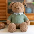 Süßer brauner Teddybär Plüschtier mit grünem Strickpullover, weiches Kuscheltier für Kinder. - Hemd-Stil Teddybär / Braun / 110cm