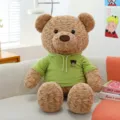 Lindo peluche de oso pardo con sudadera verde con capucha y bordado de oso - Estilo sudadera (marrón claro)