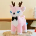 Morbido e carino peluche di cervo sika rosa decorato con un fiocco nero per bambini - Rosa / 33cm