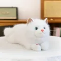 Realistic white fluffy cat plush toy with blue eyes and meow sound effect for kids - 45cm / White