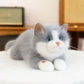 Adorable grey and white simulation cat plush doll with built-in sound button for kids - 45cm / Gray
