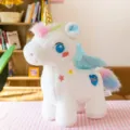 Sogno di un unicorno di peluche bianco con corno dorato e criniera color arcobaleno - Blu / 50cm