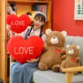Valentine love heart pillow plush teddy bear gift cute soft toy home decor cute couple present - Teddy Bear / 60CM / Red/Brown