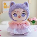 Linda muñeca de algodón de 20 cm con capucha de orejas de gato moradas y falda a cuadros - 35cm / Púrpura