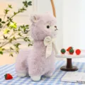 Adorable pink alpaca plush doll toy with white bow tie for cozy home decoration - Purple / 25cm