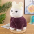 Cute cartoon llama plush toy wearing a fuzzy yellow hat and purple sweater for home decor - Purple / 8 inch (20cm)