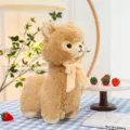 Adorable soft cream alpaca plush toy with bow tie for home decoration and cozy plush gift - Brown / 33cm