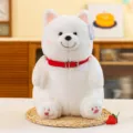 Zachte witte Samojeed pluche hond met rode halsband en roze pootafdrukken - Wit / 25cm