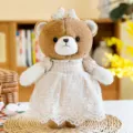 Süßer brauner Teddybär Plüschtier mit beige kariertem Kleid und Spitzenverzierung - Shini Bär Weiblich / Braun / 28cm