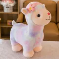 Cute rainbow alpaca plush toy with pink flower headband for girls gift decoration - 35cm / Pink Alpaca