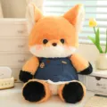 Adorable orange fox plush toy wearing a denim dress, perfect for a kids' birthday gift - Running Fox - Denim Dress / 50cm