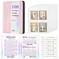 Classeur rose à fermeture éclair défi d'épargne 100 enveloppes avec fiches budget - Kit Défi 100 Jours (Classeur + Enveloppes + Autocollants + Papier) / Rose
