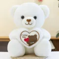 Soft white teddy bear plush toy holding an I LOVE YOU heart pillow, romantic gift for girlfriend - 35cm / Confession Bear (White)