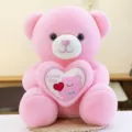 Cute soft pink teddy bear plush toy holding a heart with I Love You embroidery gift - 35cm / Confession Bear (Pink)