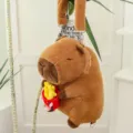 Cute brown capybara plush backpack holding french fries, soft stuffed animal bag - French Fries / 30cm
