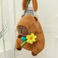 Adorable soft brown capybara plush backpack featuring a cute yellow flower decoration - Yellow Floral / 30cm