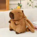 Plush capybara backpack with orange on head soft furry brown shoulder bag - Orange on Head Style / 30cm