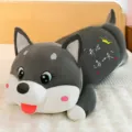 Soft long husky dog plush toy body pillow with cute happy every day embroidered text design - 70cm / Husky Style (Crown Husky) / Gray